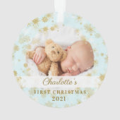 Baby First Christmas Magic Gold Snowflakes Foto Ornament (Rückseite)