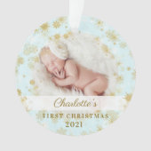 Baby First Christmas Magic Gold Snowflakes Foto Ornament (Vorderseite)