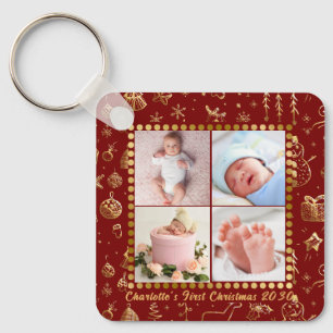Baby First Christmas Magic Gold Snowflakes Foto Schlüsselanhänger