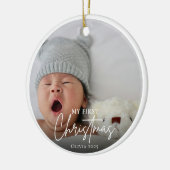 Baby First Christmas Modernes, einfaches Foto Temp Keramik Ornament (Links)