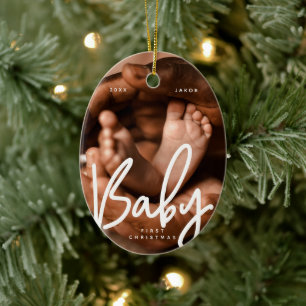 Baby First Christmas Modernes elegantes Foto Keramik Ornament