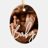 Baby First Christmas Modernes elegantes Foto Keramik Ornament (Hinten)