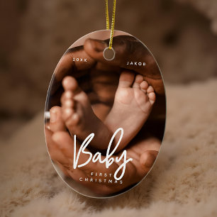 Baby First Christmas Modernes elegantes Foto Keramik Ornament