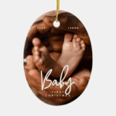 Baby First Christmas Modernes elegantes Foto Keramik Ornament (Vorne)