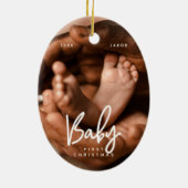 Baby First Christmas Modernes elegantes Foto Keramik Ornament (Hinten)