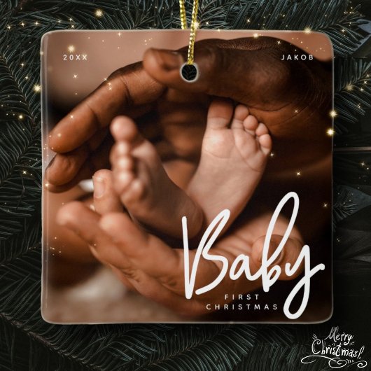 Baby First Christmas Modernes elegantes Foto Keramikornament