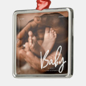 Baby First Christmas Modernes elegantes Foto Ornament Aus Metall (Links)