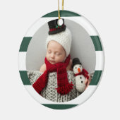 Baby First Christmas Modernes Green Strips Foto Keramik Ornament (Links)