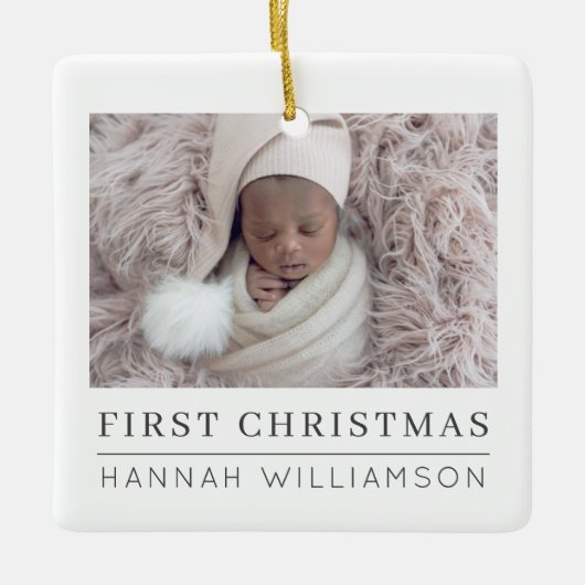 Baby First Christmas Modernes Minimalistisches Fot Keramikornament (Vorderseite)