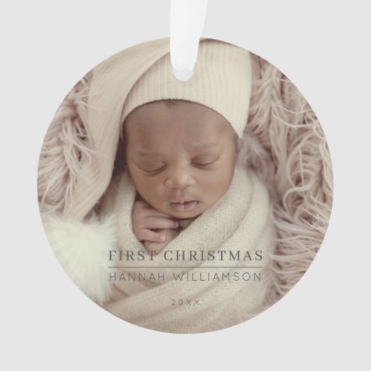 Baby First Christmas Modernes Minimalistisches Fot Ornament (Vorderseite)