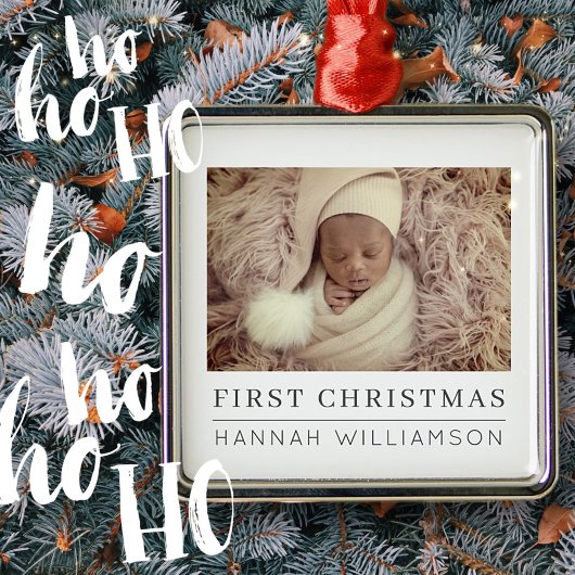 Baby First Christmas Modernes Minimalistisches Fot Ornament Aus Metall