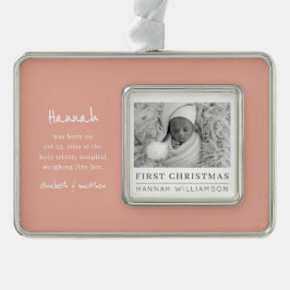 Baby First Christmas Modernes Minimalistisches Fot Rahmen-Ornament Silber