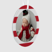 Baby First Christmas Modernes Red Stripes Foto Ornament (Vorderseite)