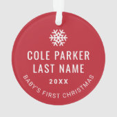 Baby First Christmas Modernes Red Stripes Foto Ornament (Rückseite)