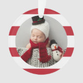 Baby First Christmas Modernes Red Stripes Foto Ornament (Vorderseite)