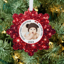 Baby First Christmas Name Foto Red