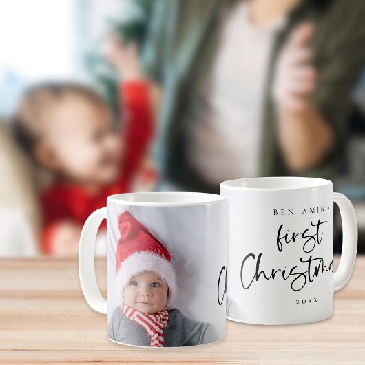 Baby First Christmas Name Year Foto Overlay Kaffeetasse