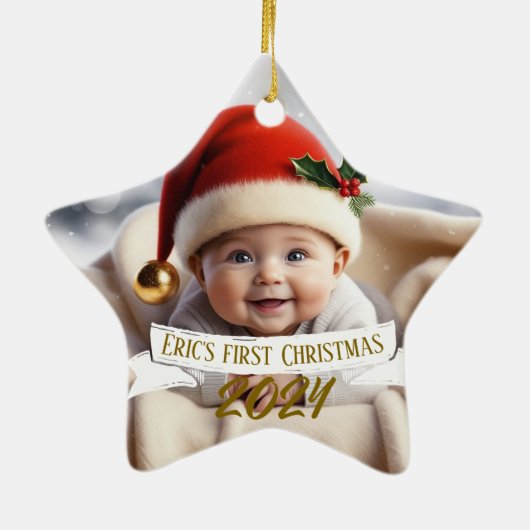 Baby First Christmas Niedlich Fox Keramik Ornament (Hinten)