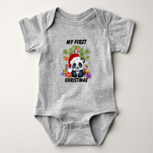 Baby First Christmas Niedlich Panda Bear Bodysuit Baby Strampler (Vorderseite)