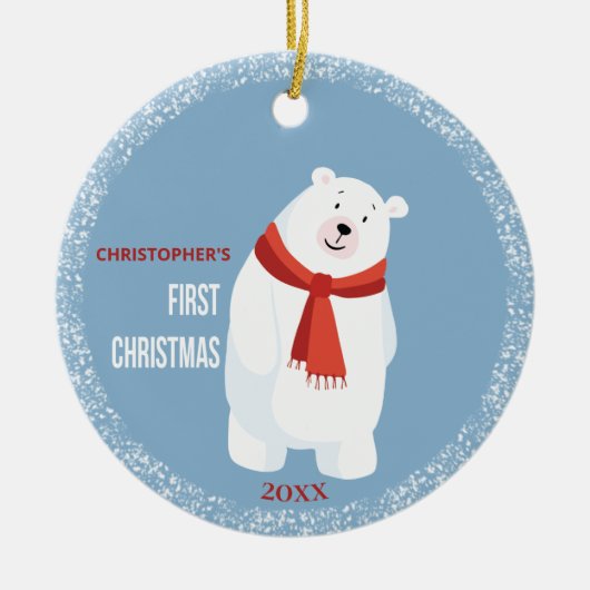 Baby First Christmas Niedlich Polar Bär Keramik Ornament (Vorne)