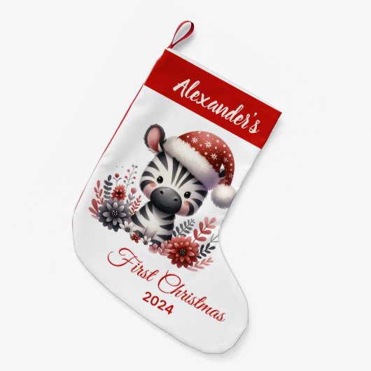 Baby First Christmas niedlichen Zebra personalisie Kleiner Weihnachtsstrumpf (Vorderansicht (hängend))