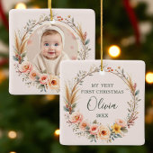 Baby First Christmas Pampas Grass Wildblume Boho Keramikornament