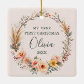 Baby First Christmas Pampas Grass Wildblume Boho Keramikornament (Rückseite)