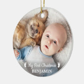 Baby First Christmas Personalisiert Simple Foto Keramik Ornament (Links)