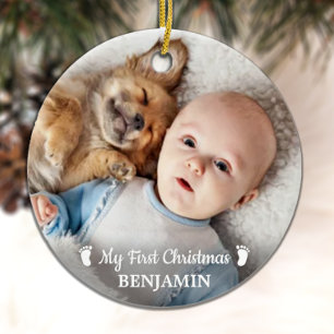Baby First Christmas Personalisiert Simple Foto Keramik Ornament