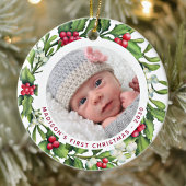 Baby First Christmas Personalize 2 Foto Mistletoe Keramik Ornament