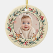 Baby First Christmas Photo Woodland Gold Keramik Ornament (Vorne)