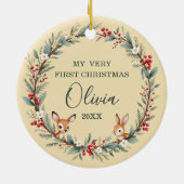 Baby First Christmas Photo Woodland Gold Keramik Ornament (Hinten)