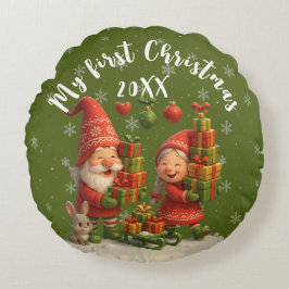 Baby First Christmas Pillow - Cute Holiday Gnomes Rundes Kissen
