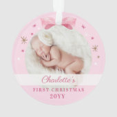 Baby First Christmas Pink Bow & Stars Ornament (Rückseite)