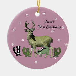 Baby First Christmas Pink Forest Animals Ornament
