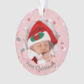 Baby First Christmas Pink Mittens Foto Ornament (Vorderseite)