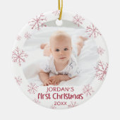 Baby First Christmas Pink Snowflake Girl 2 Foto Keramik Ornament (Vorne)