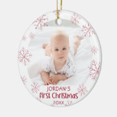 Baby First Christmas Pink Snowflake Girl 2 Foto Keramik Ornament (Links)