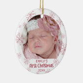 Baby First Christmas Pink Snowflake Girl Name Keramik Ornament (Rechts)
