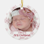 Baby First Christmas Pink Snowflake Girl Name Keramik Ornament (Vorne)