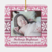 Baby First Christmas Pink Snowflake Sweater Foto Keramikornament (Rückseite)