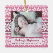 Baby First Christmas Pink Snowflake Sweater Foto Keramikornament (Vorderseite)