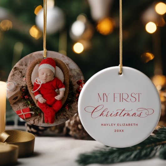 Baby First Christmas Red Photo Keepsake Keramik Ornament