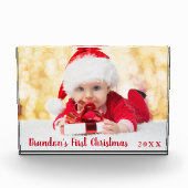 Baby First Christmas Red Script Fotoblock (Vorderseite)