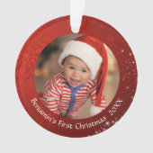Baby First Christmas Red Snowflake 2 Foto Ornament (Vorderseite)