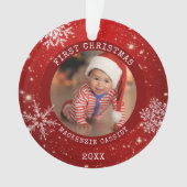 Baby First CHRISTMAS Red Snowflake Foto Ornament (Vorderseite)