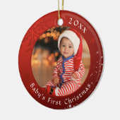 Baby First Christmas Red Snowflake Stars 2 Fotos Keramik Ornament (Links)