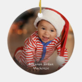 Baby First Christmas Red Snowflake Stars 2 Fotos Keramik Ornament (Hinten)