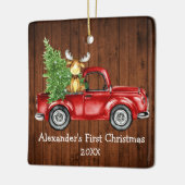 Baby First Christmas Red Truck Elche FOTO BACK Keramikornament (Links)