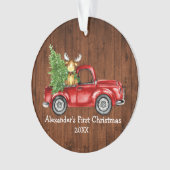 Baby First Christmas Red Truck Elche FOTO BACK Ornament (Vorderseite)